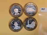 Four Silver center Ten Dollar Casino Gaming Tokens