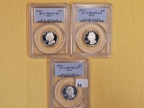 Three PCGS-graded SILVER Proof 69 Deep Cameo Washington Quarters