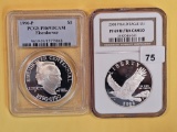 Two Proof 69 Deep and Ultra Cameo Proof Deep Cameo Commemorative Dollars