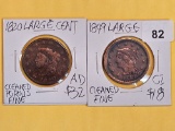 1820 Coronet Head and 1849 Braided hair Large Cents