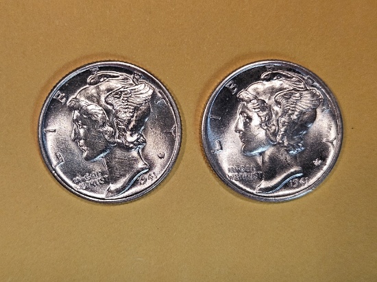 Two Very Choice Brilliant Uncirculated Mercury Dimes