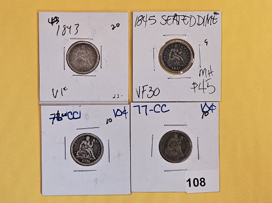 Four better Seated Liberty Dimes