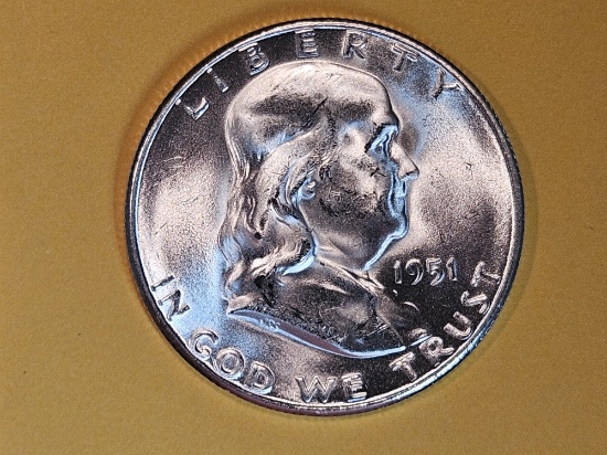 Very Choice Brilliant Uncirculated 1951-S Franklin Half Dollar