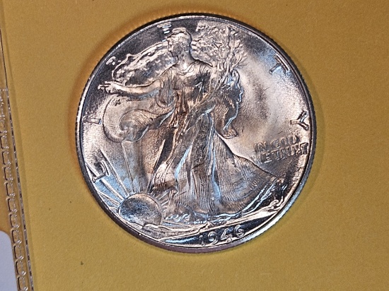 Choice Brilliant Uncirculated plus 1946-D Walking Liberty Half Dollar