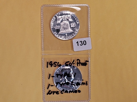 1956 Type 1 and Type 2 Proof Franklin Half Dollars