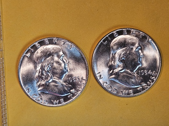 Two Very Choice Brilliant Uncirculated Franklin Half Dollars