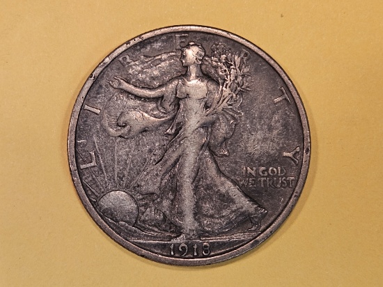 * Semi-Key 1918-D Walking Liberty Half Dollar