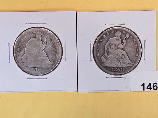 1875-S and 1858-O Seated Liberty Half Dollars