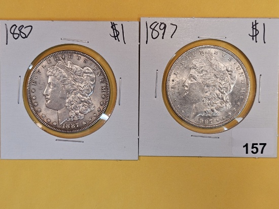 Two Bright, About Uncirculated Plus, Morgan Silver Dollars
