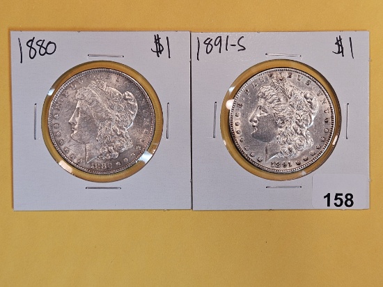 Two Bright, About Uncirculated Plus, Morgan Silver Dollars