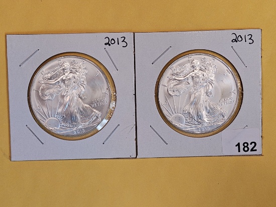 Two Brilliant Uncirculated 2013 American Silver Eagles