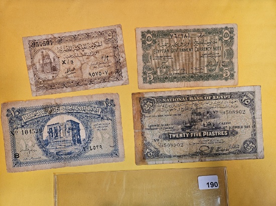 Four circulated Egyptian Notes