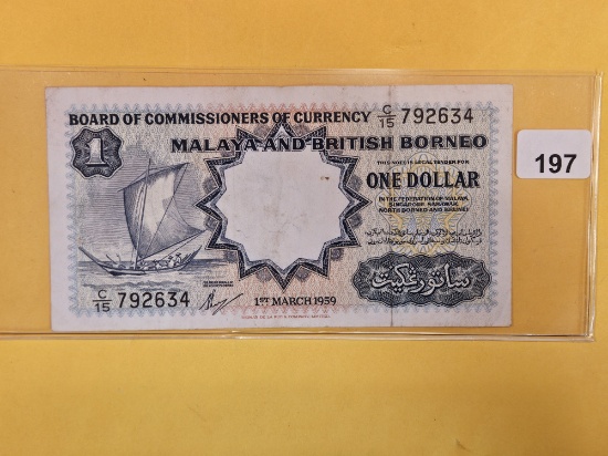 Scarcer 1st March 1959 Malaya and British Borneo One Dollar