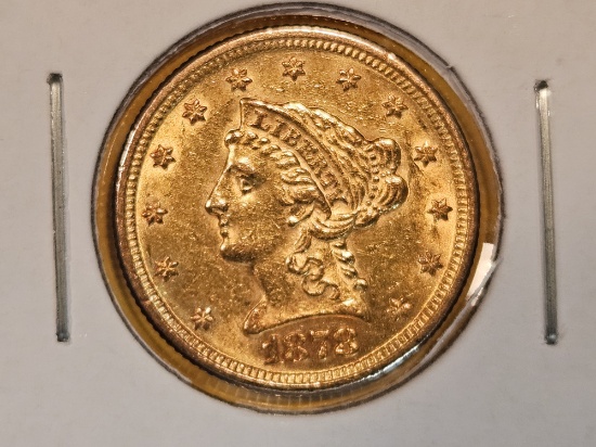 GOLD! Brilliant AU-BU 1878 Gold Liberty Head $2.5 Dollars