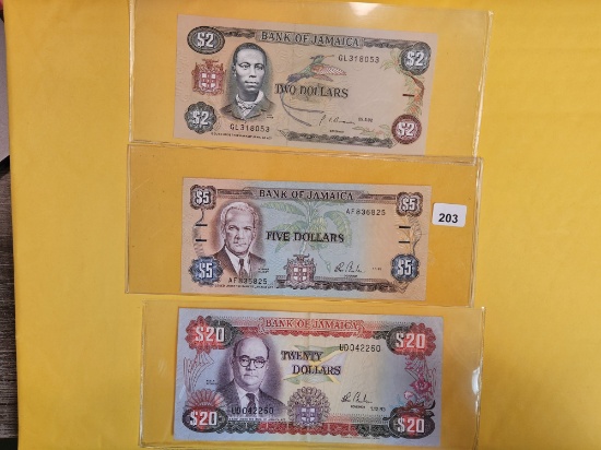 Three Bright, Crisp, Uncirculated notes from Jamaica