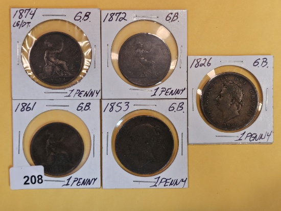 Five more, little better, Great Britain large pennies