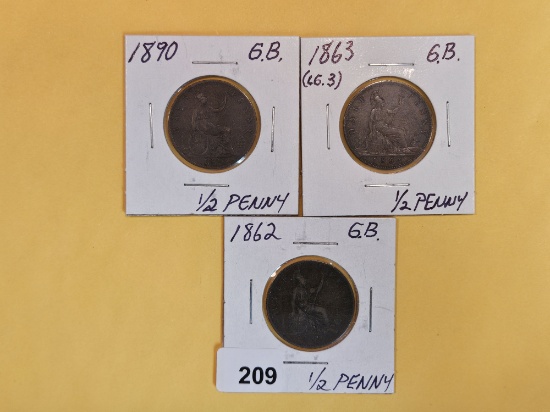 Three better date Great Britain 1/2 pennies