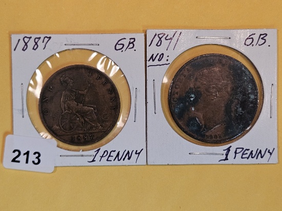 1887 and 1841 Great Britain Pennies