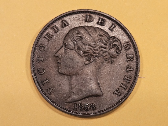 Nicer, About Uncirculated 1858 Great Britain 1/2 penny