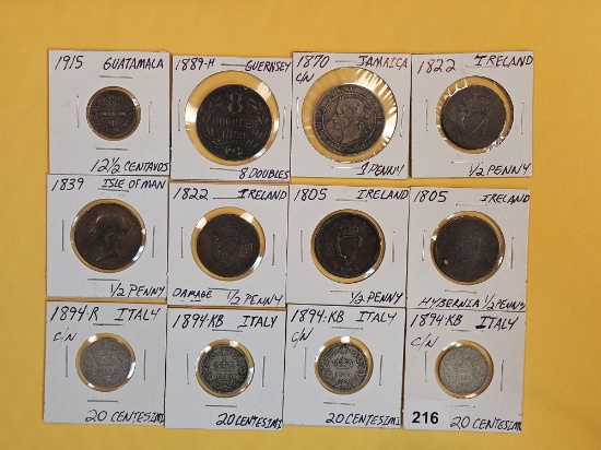 Twelve nicer, mixed, World Coins