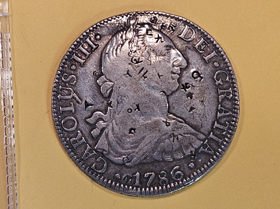 1786FM Mexico silver 8 reals in Very Fine plus - CHOPMARKS