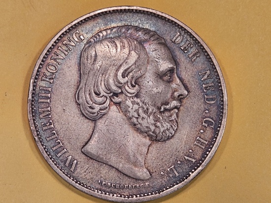 1870 Netherlands silver 2 1/2 Gulder in Extra Fine