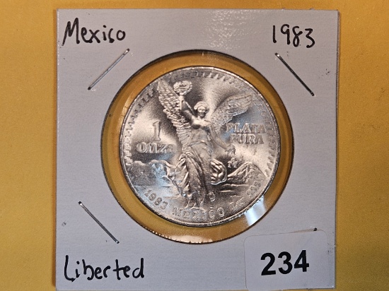 GEM Brilliant Uncirculated 1983 Mexico one silver Onza