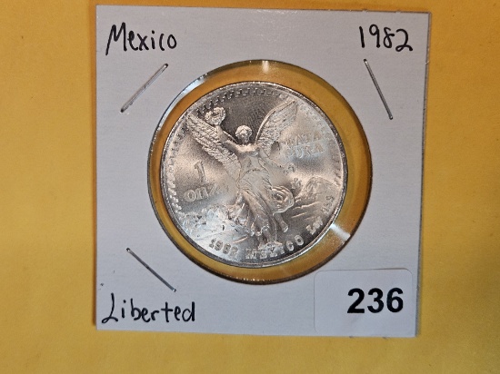 GEM Brilliant Uncirculated 1982 Mexico one silver Onza