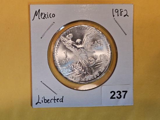 GEM Brilliant Uncirculated 1982 Mexico one silver Onza