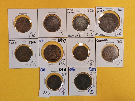 Ten nice, mixed, Older Copper coins