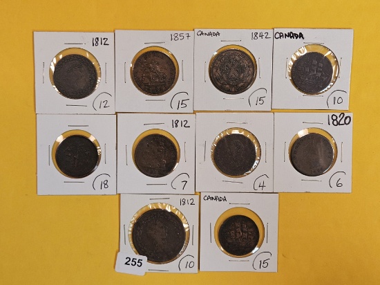 Ten nice, mixed, Older Copper coins