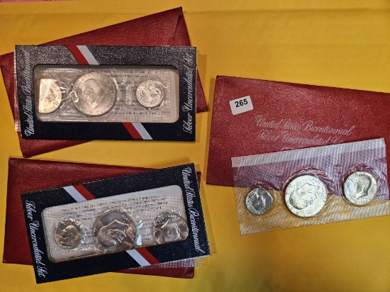 Three GEM BU 1976 Three-Coin Silver Sets