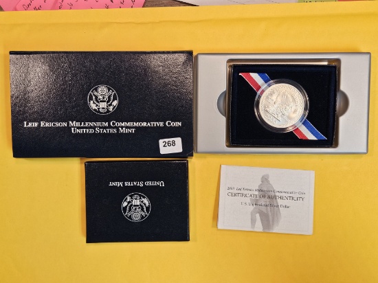 GEM Brilliant Uncirculated 2000 Leif Ericson Commemorative Silver Dollar