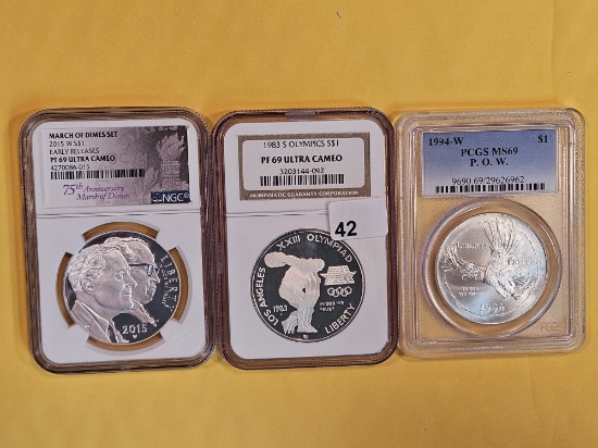 Three PCGS and NGC-graded Commemorative Silver Dollars