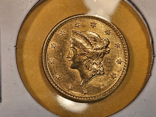 GOLD! Brilliant Uncirculated plus - details 1850 Gold Dollar
