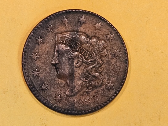 1833 Coronet Head Large Cent in Extra Fine plus - details