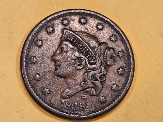 1838 Beaded Cord Large Cent