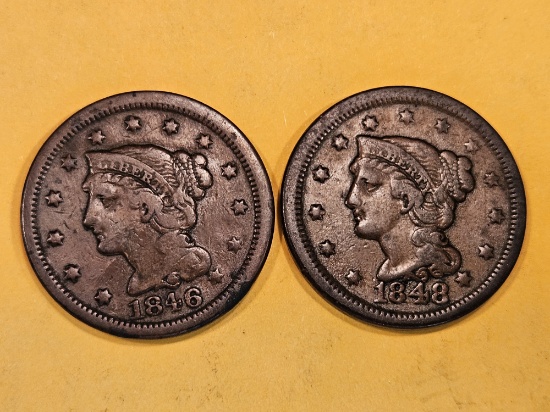 1846 and 1848 Braided Hair Large Cents