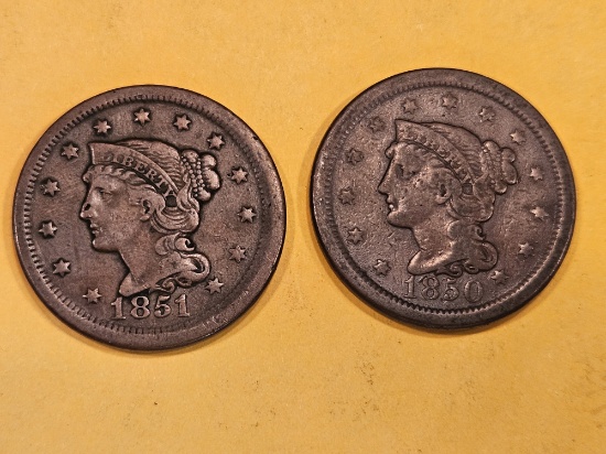 1850 and 1851 Braided Hair Large Cents