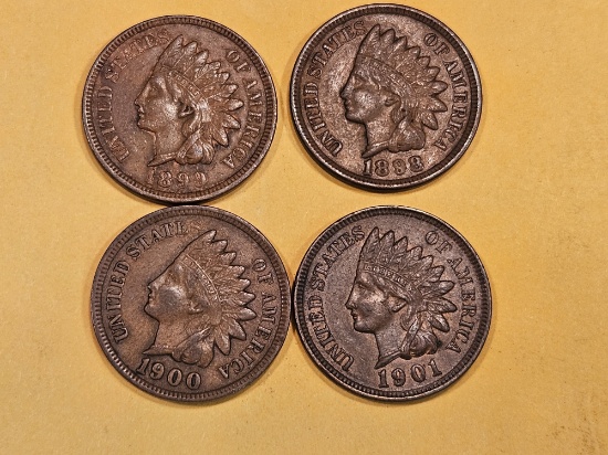 Four nice About Uncirculated plus Indian Cents