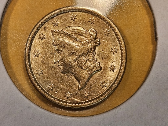 GOLD! Brilliant About Uncirculated 1853 Gold Dollar