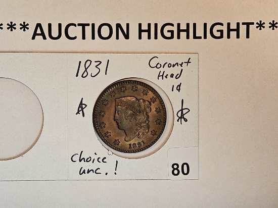 ** AUCTION HIGHLIGHT ** Choice Uncirculated 1831 Coronet Head Large Cent