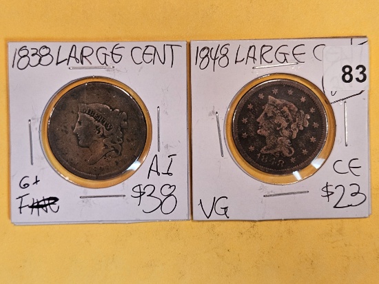 1838 and 1848 Braided Hair Large Cents