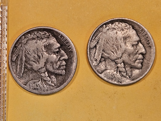 1913 Type 1 and 1913 Type 2 Buffalo Nickels