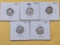 Five AU-BU Mercury Silver Dimes