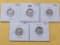 Five AU-BU Mercury Silver Dimes