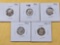 Five AU-BU Mercury Silver Dimes