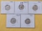 Five AU-BU Mercury Silver Dimes