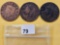 Three Circulated Coronet Head Large Cents