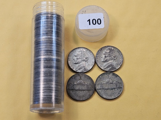 One Roll of Circulated Wartime Silver Nickels